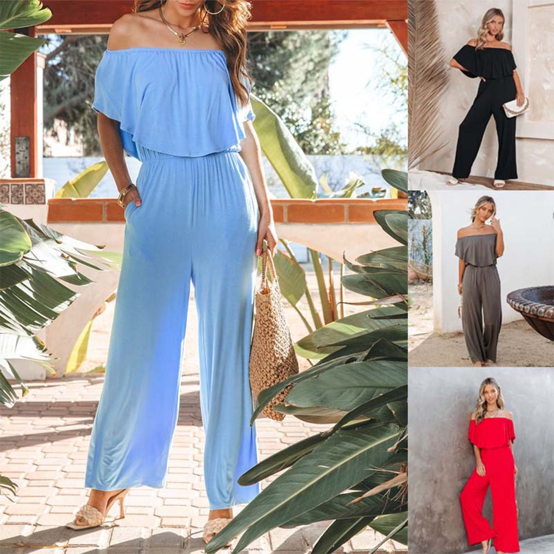 MILA - Geribbelde off-shoulder jumpsuit van topkwaliteit