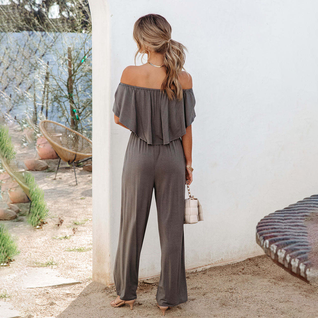 MILA - Geribbelde off-shoulder jumpsuit van topkwaliteit